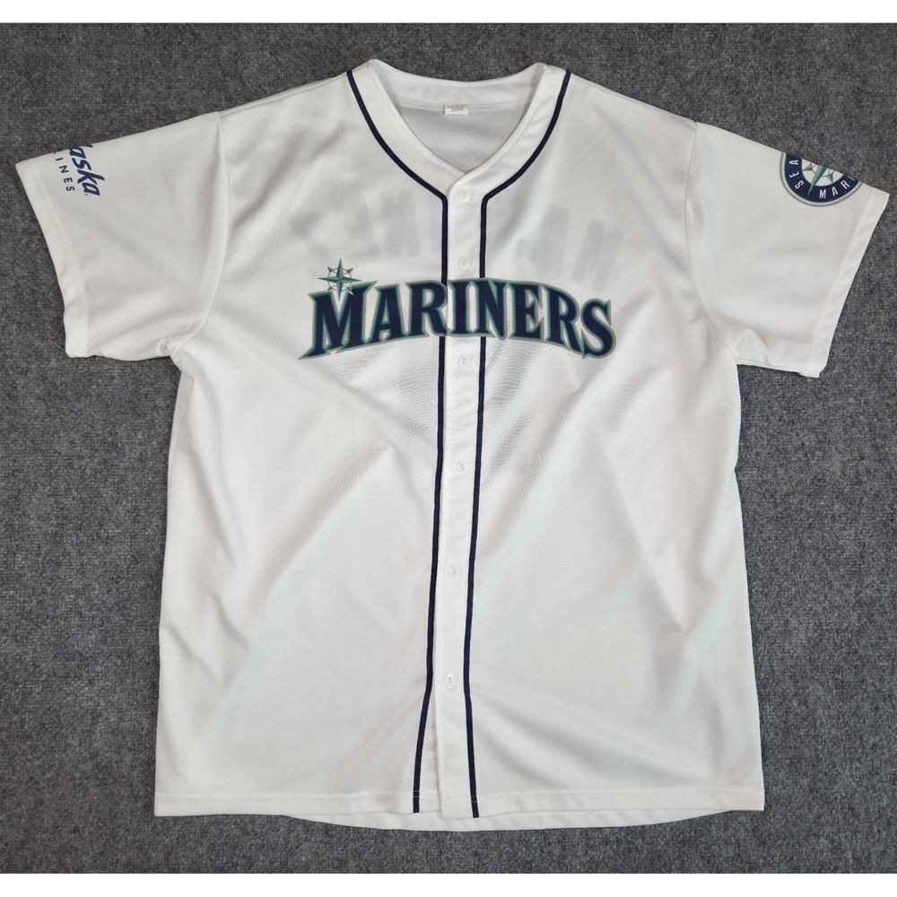 Seattle Mariners Baseball Jersey Mens XL White Martinez Alaska Airlines Sponsor